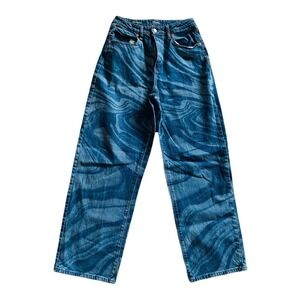 Wild Fable Highest Rise Baggy Jeans Blue Marble Swirl Print 6/28R Wide Leg Denim